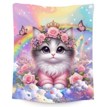 Imagem de Cobertor infantil com gato - 127 x 152 cm aconchegante flanela macia presentes para sofá, quarto