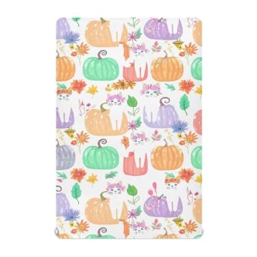 Imagem de Burbuja Lençol de berço de gatos brancos em abóboras para meninos e meninas, lençol com elástico 71 x 132 cm para colchões de berço padrão e infantil, macio e respirável