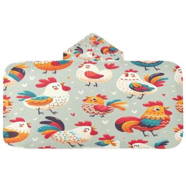 Imagem de Burbuja Toalha de banho com capuz de galo fofo para crianças, toalha de praia de pelúcia macia absorvente para chá de meninas e meninos 3-10 anos, 61 x 127 cm
