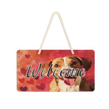 Imagem de Burbuja Placa de boas-vindas de cachorro dos namorados para porta da frente, placa de boas-vindas de PVC para decoração de férias, 15 x 28 cm