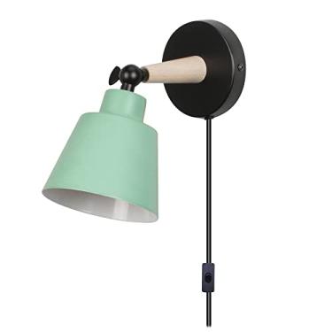 Imagem de Luminária de parede interna com plugue e interruptor liga/desliga, spots de parede ajustáveis, luminária de cabeceira de madeira para leitura, ideal para quarto, sala de estar, escritório, s