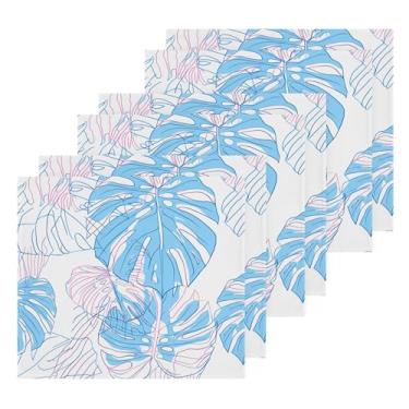 Imagem de Burbuja Toalhas de algodão com folhas de plantas tropicais, pacote com 6, toalhas de rosto altamente macias e absorventes para banheiro, mão, cozinha, academia, limpeza, 30 x 30 cm