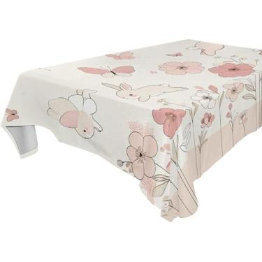 Imagem de Burbuja Toalha de mesa de coelhinhos pulando, toalha de mesa retangular, anti-rugas, grossa para decoração de jantar, cozinha, festa, 152 x 304 cm
