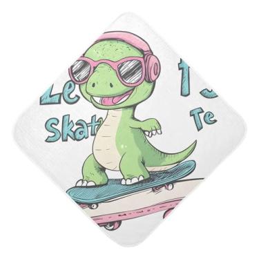 Imagem de STAYTOP Dinossauros jogando skate musselina toalhas de bebê com capuz, toalha de banho super macia, toalhas de banho absorventes para banho recém-nascido unissex 76 x 76 cm