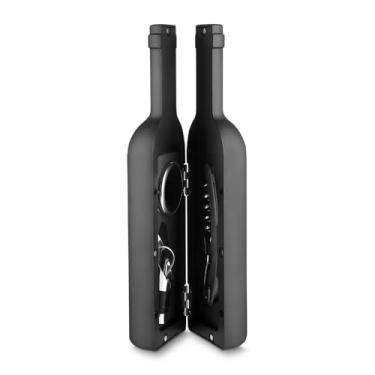 Imagem de Kit para Vinho com 4 Peças, Estojo em Forma de Garrafa, Wine Time, Inox, 25 x 5 x 5 cm, Saca Rolhas, Corta Gotas, Bico para Servir com Tampa