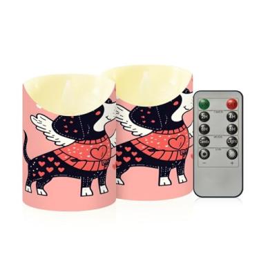 Imagem de Wassud Pacote com 2 velas fofas de dachshund sem chama com controle remoto, velas realistas cintilantes com temporizador, velas decorativas para Natal, casamento, festa, decoração de casa pequena