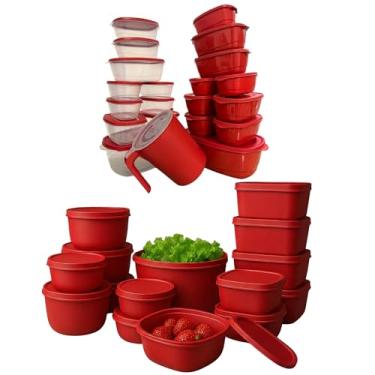 Imagem de Kit 36 Potes com Tampa plásticos herméticos, conjunto para cozinha pote com vedação forte fácil empilhar ideal para mantimentos e refeições uso em freezer geladeira e micro-ondas (Vermelho)