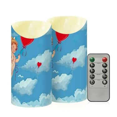 Imagem de Wassud Pacote com 2 velas fofas de anjo do amor sem chama com controle remoto, velas realistas cintilantes com temporizador, velas decorativas para Natal, casamento, festa, decoração de casa média