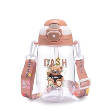 Imagem de Garrafa Infantil 800ml Antivazamento com Canudo e Alça Ajustável | Tampa com Trava para Uso Diário (Marrom)