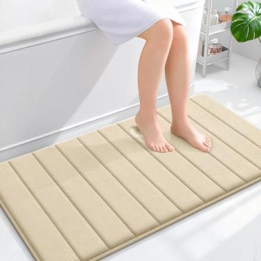 Imagem de OLANLY Tapete de banho listrado de espuma viscoelástica 111 x 61 cm, tapetes absorventes super macios, secagem rápida, tapetes de chuveiro laváveis na máquina, tapete de banho, acessórios de decoração