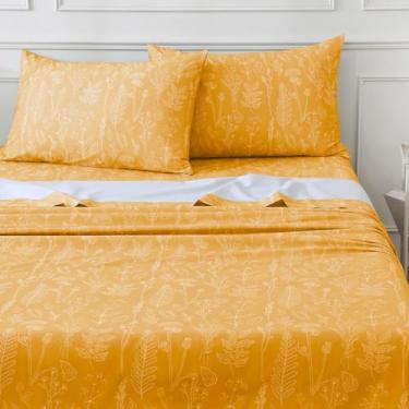 Imagem de Homilay Conjunto de lençóis de percal 100% algodão orgânico, King Size 4 peças, roupa de cama respirável e durável de qualidade hoteleira, lençóis florais botânicos com bolso profundo de 40,6 cm