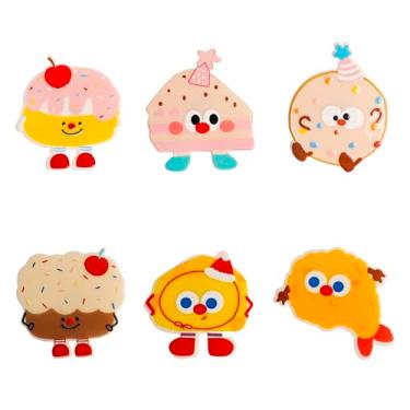 Imagem de 6 peças de ímãs de geladeira de sobremesa de desenho animado ímãs fofos ímãs de geladeira poderosos adesivos para cozinha, quadro branco, armário, lava-louças - decoração de artesanato bonito para