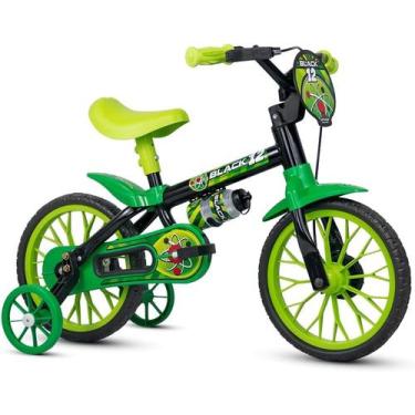 Imagem de Bicicleta Infantil Menino Aro 12 Nathor Preto/Verde 2 a 5 anos