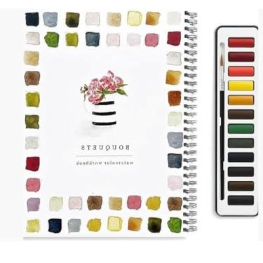 Imagem de Livro de pintura em aquarela com colorir, adequado para iniciantes, simples e requintado, etapas detalhadas, acompanhado de conjunto (incluindo tinta) (flor rosa)