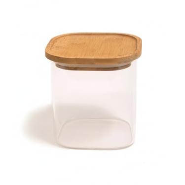 Imagem de Pote 800ml De Vidro Empilhável Com Tampa De Bambu Quadrado