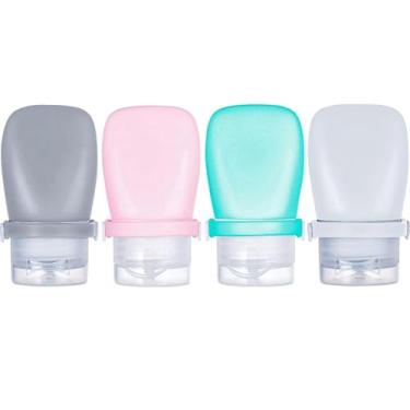 Imagem de WXOIEOD Garrafas de viagem de silicone de 59 ml, frasco de espremer à prova de vazamento, mini recipiente de viagem para artigos de higiene pessoal, loção xampu e condicionador, molho líquido para