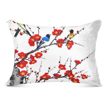 Imagem de Capa de almofada de flanela floral de pássaro colorido arte padrão Queen King almofadas de corpo estampas divertidas grande fronha, tamanho king, 50,8 cm x 101,6 cm