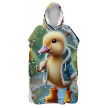 Imagem de TSENQUE Roupão de mudança de poncho de surfe para toalha de natação com capuz Adul Poncho leve masculino feminino com capuz fofo pato amarelo colorido