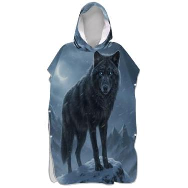 Imagem de Joisal Poncho de surfe plus size trocador de roupão para adultos praia moletom toalha natação preto legal lobo animal praia ponchos para homens