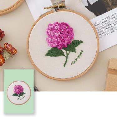 Imagem de Kit de bordado para iniciantes, kit de bordado de flores de hortênsias com instruções, inclui vários acessórios, presente para amantes de artesanato.