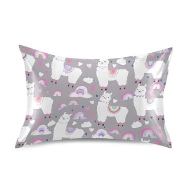 Imagem de Fronhas de cetim engraçadas esfriando gráfico padrão king queen travesseiros chinelos cama macia travesseiro queen size 76.2 cm x 50.8 cm bonito lhama decorativo cinza