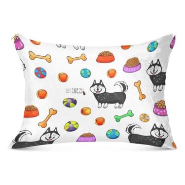 Imagem de Lindos cães de desenho animado branco fronhas decorativas flanela arte impressão Sham King Queen fronha padrão fronha de cama, tamanho padrão, 50,8 cm x 66 cm