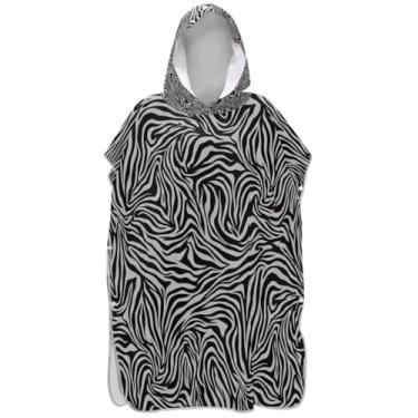 Imagem de Joisal Monochrom – Poncho de surfe listrado zebra para adultos roupão de banho com capuz toalha de banho reutilizável para mulheres