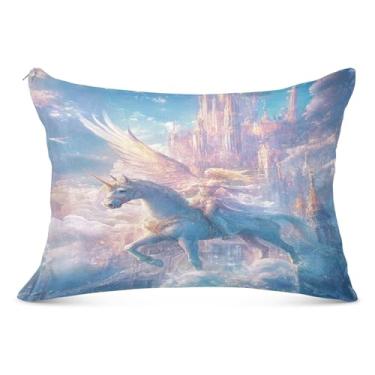 Imagem de Capa de almofada rosa Castelo Unicórnio capa de travesseiro tamanho king size 50 x 101 cm