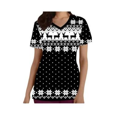 Imagem de Camisetas Adultas Com Decote Em V Tamanhos S-3XL Uniformes De Trabalho