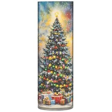 Imagem de Vaso cilíndrico buquê de flores árvore de Natal luzes coloridas vaso de flor alto plástico personalizado exclusivo decoração de casa, estética, 30 cm x 9,9 cm
