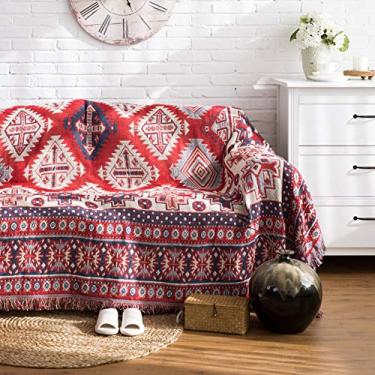 Imagem de GLOGLOW Cobertor de Algodão Dupla Face Com Borlas, 51,1 X 70,9 Polegadas, Tecido para Cama, sofá e Uso Externo, Decoração Diária (quadrado vermelho)