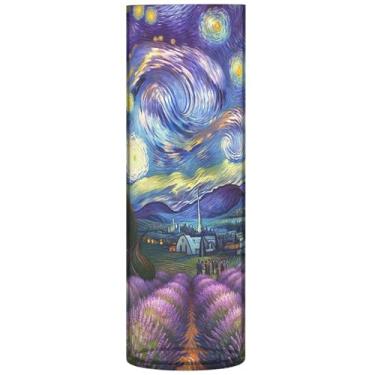 Imagem de Vaso de flores cilíndrico de flores de lavanda de noite estrelada, vasos e plantadores de plástico decorativos florais personalizados, decoração de casa, estética, 30 x 9,9 cm