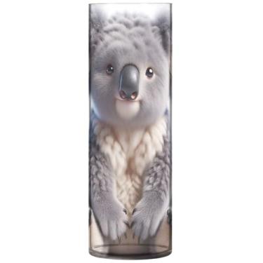 Imagem de Vaso de centro cilíndrico para mesa urso coala bonito vaso alto de plástico personalizado exclusivo decoração de casa estética, 30 cm x 9,9 cm