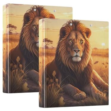 Imagem de Fichários personalizados inspirados em leão, grama, pôr do sol, 3 cm, 3 argolas, 200 folhas, 3 pastas de anéis, fichário planejador de anéis redondos, 31,5 x 27 x 6 cm, 1 pacote