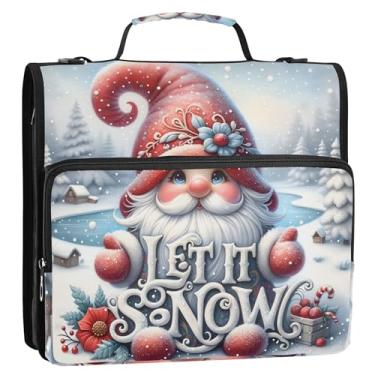 Imagem de Fichários de 3 anéis de 3 anéis resistentes de inverno fofo Gnomo Let it Snow Organizador de fichário com zíper com alça para portfólio de documentos escolares com suporte de 500 folhas