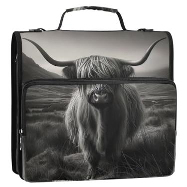 Imagem de Organizador de fichário com zíper, monocromático, monocromático, 3 anéis, anel D de 3,8 cm, bolsa floral para fichários escolares com alça de ombro, portfólio e estojo para pasta de anel