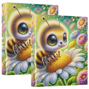 Imagem de Fichário fofo com três anéis de flores de abelha, 3 cm, 200 folhas, fichário com estampa de anéis redondos fofos, pacote com 2