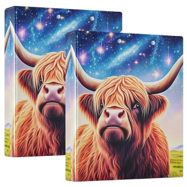 Imagem de Fichários coloridos de vaca Highland Glittery, 3 polegadas, 3 anéis, 200 folhas, estampas de animais, 3 pastas de anéis, fichário planejador, 31,5 x 27 x 6 cm, pacote com 2