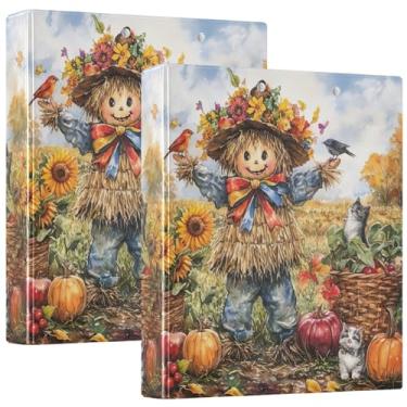 Imagem de Fichário floral de outono personalizado com 3 anéis de 3 cm para 200 folhas, fichário redondo, 31,5 x 27 x 6 cm, pacote com 2