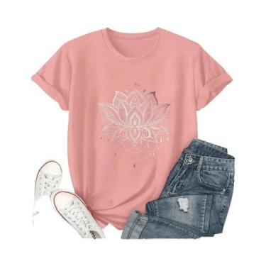 Imagem de Camiseta plus Size Com Estampa De Lótus, Blusa Casual Feminina De Mang