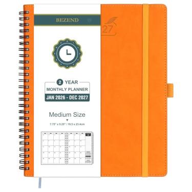 Imagem de BEZEND Agenda mensal 2026-2027, calendário de 2 anos com notas, tamanho médio de 17,78 cm x 23 cm, funciona de janeiro de 2026 a dezembro de 2027, papel 120 GSM, bolsos de armazenamento, capa mole de
