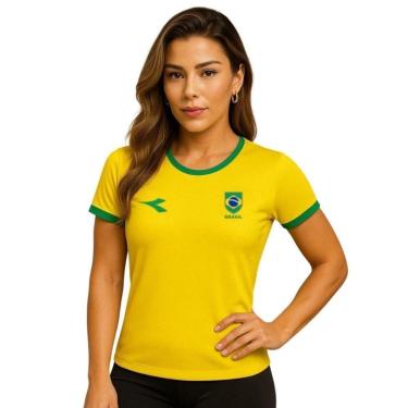 Imagem de Camiseta Diadora Brasil Small Logo Feminina - Amarelo P-Feminino