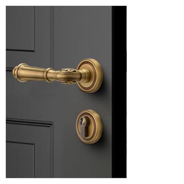 Imagem de Fechadura de porta interior francesa de latão, maçaneta, magnética, silenciosa, retro, dourada (bronze escovado, modelo silencioso)