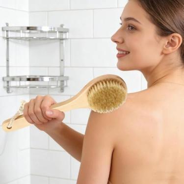 Imagem de 1 escova de massagem para as costas de cabo longo, escova de banho de cabeça redonda, multifuncional, adequada para uso em várias partes do corpo