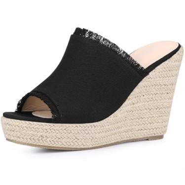 Imagem de Perphy Sandália feminina aberta com salto plataforma espadrille denim, Preto, 34