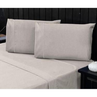Imagem de Jogo de Lençol Casal Percal 400 Fios 4 Peças – Lençol com Elástico, Antiácaro, Anti-Pilling, Ponto Palito(Linho Bege)