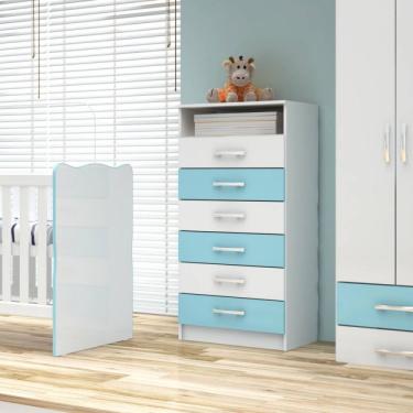 Imagem de Cômoda Rack 6 Gavetas 1 Nicho Maxi Evidência Móveis Azul/branco