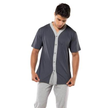 Imagem de Pijama Longo Masculino 100% Algodão KPR 173022 Frontal, Chumbo, Mescla