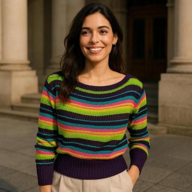 Imagem de Cropped Tricot Listrado Canoa - Vitrine Collection, Roxo, U