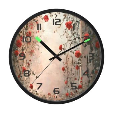 Imagem de SEHANY Relógio de parede de rosas para dia dos namorados, silencioso, sem tique-taque, operado por bateria, controle de som, luz noturna, relógios de parede para sala de estar, cozinha, quarto